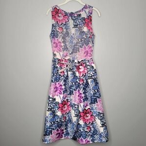 Taylor floral dress womens size 6 fit flare red blue purple flowers springtime